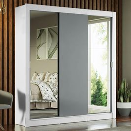 Guarda-Roupa Casal Madesa Mônaco 3 Portas de Correr com Espelhos - Branco/Cinza Branco/Cinza