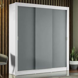 Guarda-Roupa Casal Madesa Mônaco 3 Portas de Correr - Branco/Cinza Branco/Cinza