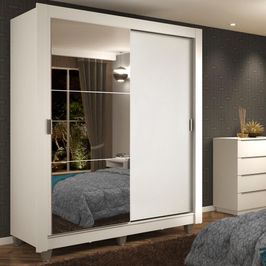 Guarda-Roupa Solteiro Madesa Dallas 2 Portas de Correr com Espelho 2 Gavetas com Pés - Branco Branco