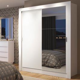 Guarda-Roupa Solteiro Madesa Dallas Plus 2 Portas de Correr com Espelho 4 Gavetas - Branco Branco