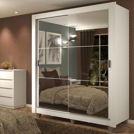 Guarda-Roupa Solteiro Madesa Dallas Plus 2 Portas de Correr de Espelho 4 Gavetas com Pés - Branco Branco