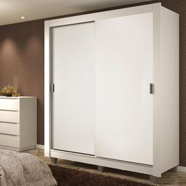 Guarda-Roupa Solteiro Madesa Dallas Plus 2 Portas de Correr 4 Gavetas com Pés - Branco Branco