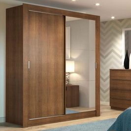 Guarda-Roupa Solteiro Madesa Dallas 2 Portas de Correr com Espelho 2 Gavetas - Rustic Rustic