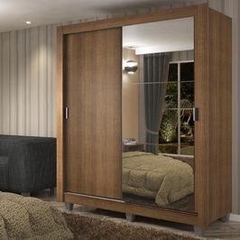 Guarda-Roupa Solteiro Madesa Dallas Plus 2 Portas de Correr com Espelho 4 Gavetas com Pés - Rustic Rustic