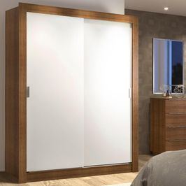 Guarda-Roupa Solteiro Madesa Denver 2 Portas de Correr - Rustic/Branco Rustic/Branco