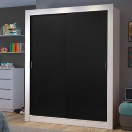 Guarda-Roupa Solteiro Madesa Dallas 2 Portas de Correr 2 Gavetas - Branco/Preto Branco/Preto