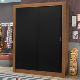 Guarda-Roupa Solteiro Madesa Dallas Plus 2 Portas de Correr 4 Gavetas Rustic/Preto