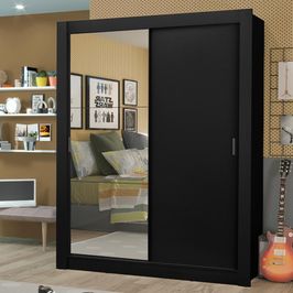 Guarda-Roupa Solteiro Madesa Dallas Plus 2 Portas de Correr com Espelho 4 Gavetas - Preto Preto