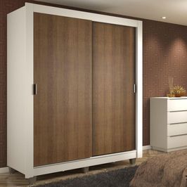 Guarda-Roupa Solteiro Madesa Dallas 2 Portas de Correr 2 Gavetas com Pés Branco/Rustic