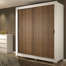 Guarda-Roupa Solteiro Madesa Dallas Plus 2 Portas de Correr 4 Gavetas com Pés - Branco/Rustic Branco/Rustic