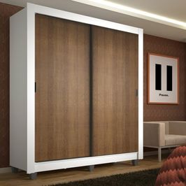 Guarda-Roupa Solteiro Madesa Denver 2 Portas de Correr com Pés - Branco/Rustic Branco/Rustic