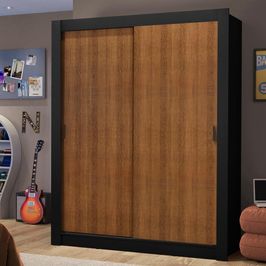 Guarda-Roupa Solteiro Madesa Dallas 2 Portas de Correr 2 Gavetas - Preto/Rustic Preto/Rustic
