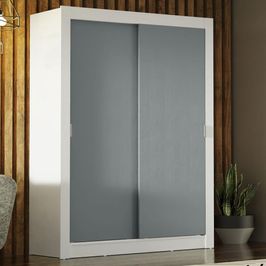 Guarda-Roupa Solteiro Madesa Denver 2 Portas de Correr - Branco/Cinza Branco/Cinza