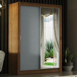 Guarda-Roupa Solteiro Madesa Denver 2 Portas de Correr com Espelho - Rustic/Cinza Rustic/Cinza