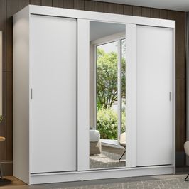 Guarda-Roupa Casal Madesa Reno 3 Portas de Correr com Espelho - Branco Branco