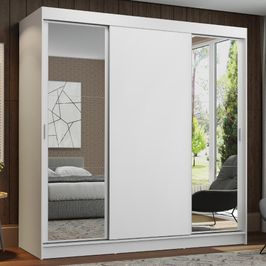 Guarda-Roupa Casal Madesa Reno 3 Portas de Correr com Espelhos - Branco Branco
