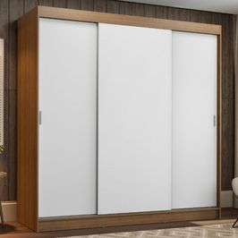 Guarda-Roupa Casal Madesa Reno 3 Portas de Correr - Rustic/Branco Rustic/Branco