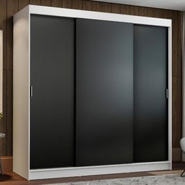 Guarda-Roupa Casal Madesa Reno 3 Portas de Correr - Branco/Preto Branco/Preto