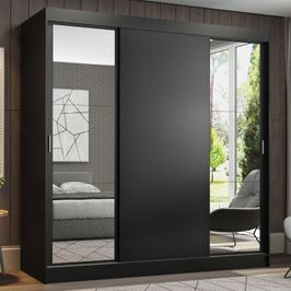 Guarda-Roupa Casal Madesa Reno 3 Portas de Correr com Espelhos - Preto Preto