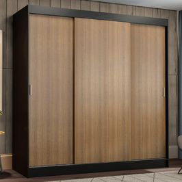 Guarda-Roupa Casal Madesa Reno 3 Portas de Correr - Preto/Rustic Preto/Rustic