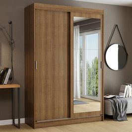 Guarda-Roupa Solteiro Madesa Tokio 2 Portas de Correr com Espelho 2 Gavetas - Rustic Rustic