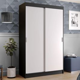 Guarda-Roupa Solteiro Madesa Tokio 2 Portas de Correr 2 Gavetas - Preto/Branco Preto/Branco
