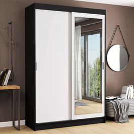 Guarda-Roupa Solteiro Madesa Tokio 2 Portas de Correr com Espelho 2 Gavetas - Preto/Branco Preto/Branco