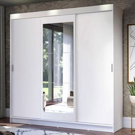 Guarda-Roupa Casal Madesa Istambul 3 Portas de Correr com Espelho 3 Gavetas - Branco Branco