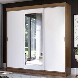 Guarda-Roupa Casal Madesa Istambul 3 Portas de Correr com Espelho 3 Gavetas - Rustic/Branco Rustic/Branco