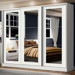 Guarda-Roupa Casal 100% MDF Madesa Eros 3 Portas de Correr de Espelho - Branco Branco