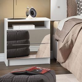 Mesa de Cabeceira Madesa 3227 2 Gavetas com Espelho - Branco Branco