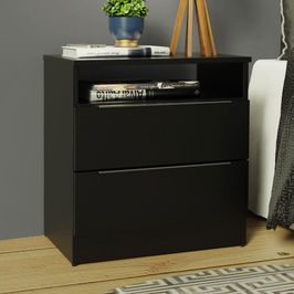 Mesa de Cabeceira Madesa 3227 com 2 Gavetas - Preto Preto