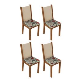 Kit 4 Cadeiras de Jantar 4291 Madesa Rustic/Crema/Hibiscos Rustic/Crema/Hibiscos