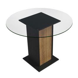 Mesa de Jantar Redonda Madesa 5324 com Tampo de Vidro - Preto/Rustic Preto/Rustic