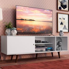 Rack Madesa Dubai para TV até 65 Polegadas com Pés - Branco/Rustic Branco/Rustic