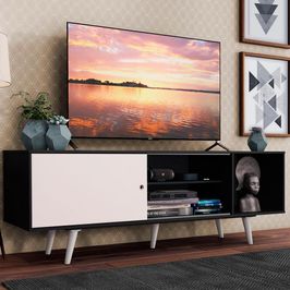 Rack Madesa Dubai para TV até 65 Polegadas com Pés - Preto/Branco/Branco Preto/Branco/Branco