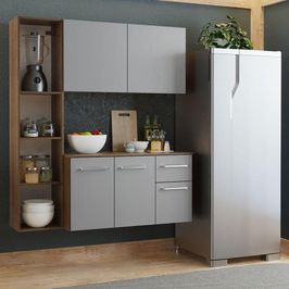 Armário de Cozinha Compacta 120cm Rustic/Cinza Easy Madesa Rustic/Cinza