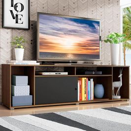 Rack para TV até 65 Polegadas Madesa Cancun - Rustic/Preto Rustic/Preto