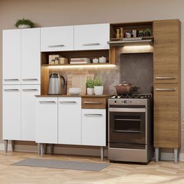Cozinha Completa Madesa Emilly Hit com Armário e Balcão - Rustic/Branco Rustic/Branco