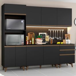 Cozinha Completa Madesa Reims com Balcão - 8 Portas 3 Gavetas Preto