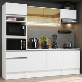 Cozinha Completa Madesa Diamante com Armário, Balcão e Tampo - Branco Branco