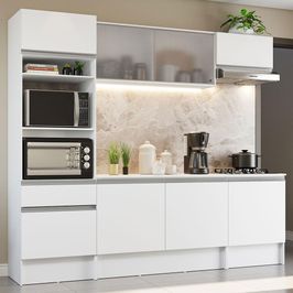 Cozinha Completa Madesa Topazio com Armário, Balcão e Tampo - Branco Branco