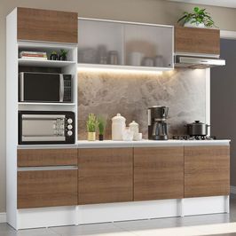 Cozinha Completa Madesa Topazio com Armário, Balcão e Tampo - Branco/Rustic Branco/Rustic