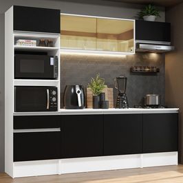Cozinha Completa Madesa Diamante com Armário, Balcão e Tampo - Branco/Preto Preto