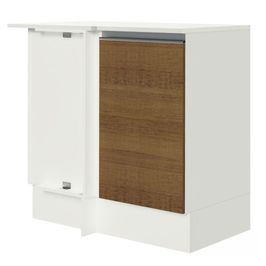 Balcão de Canto Madesa Smart 100% MDF com Tampo 1 Porta - Branco/Rustic Branco/Rustic