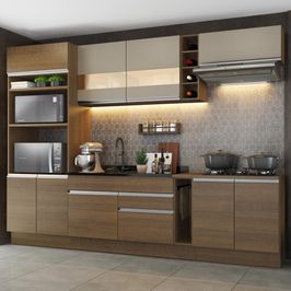 Cozinha Completa Madesa Vicenza com Armário e Balcão (Sem Tampo e Pia) - Rustic/Crema Rustic/Bronze