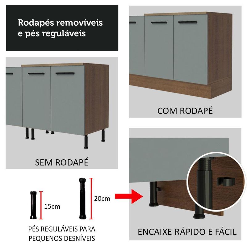 Balcão Gabinete de Pia 120 x 60 cm 1 Porta 2 Gavetas Rustic/Cinza (Sem Tampo) Agata Madesa