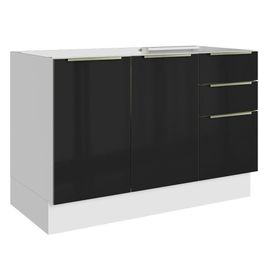 Balcão Gabinete de Pia Madesa Lux 120 cm 2 Portas 3 Gavetas - Branco/Preto Branco/Preto