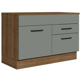 Balcão Gabinete de Pia 120 x 60 cm 1 Porta 2 Gavetas Rustic/Cinza (Com Tampo) Agata Madesa Rustic/Cinza