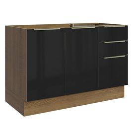 Balcão Gabinete de Pia Madesa Lux 120 cm 2 Portas 3 Gavetas - Rustic/Preto Rustic/Preto